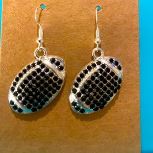 Black crystal football earrings